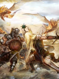 perfect world, battle, Forsaken world, knights, mmorpg, битва, драконы, swords, dragons