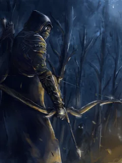 оружие, лес, Арт, лук, огонь, the elder scrolls online, ночь, люди