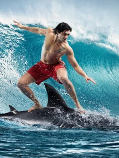 сёрфинг, Парень, surfing, акула, волна