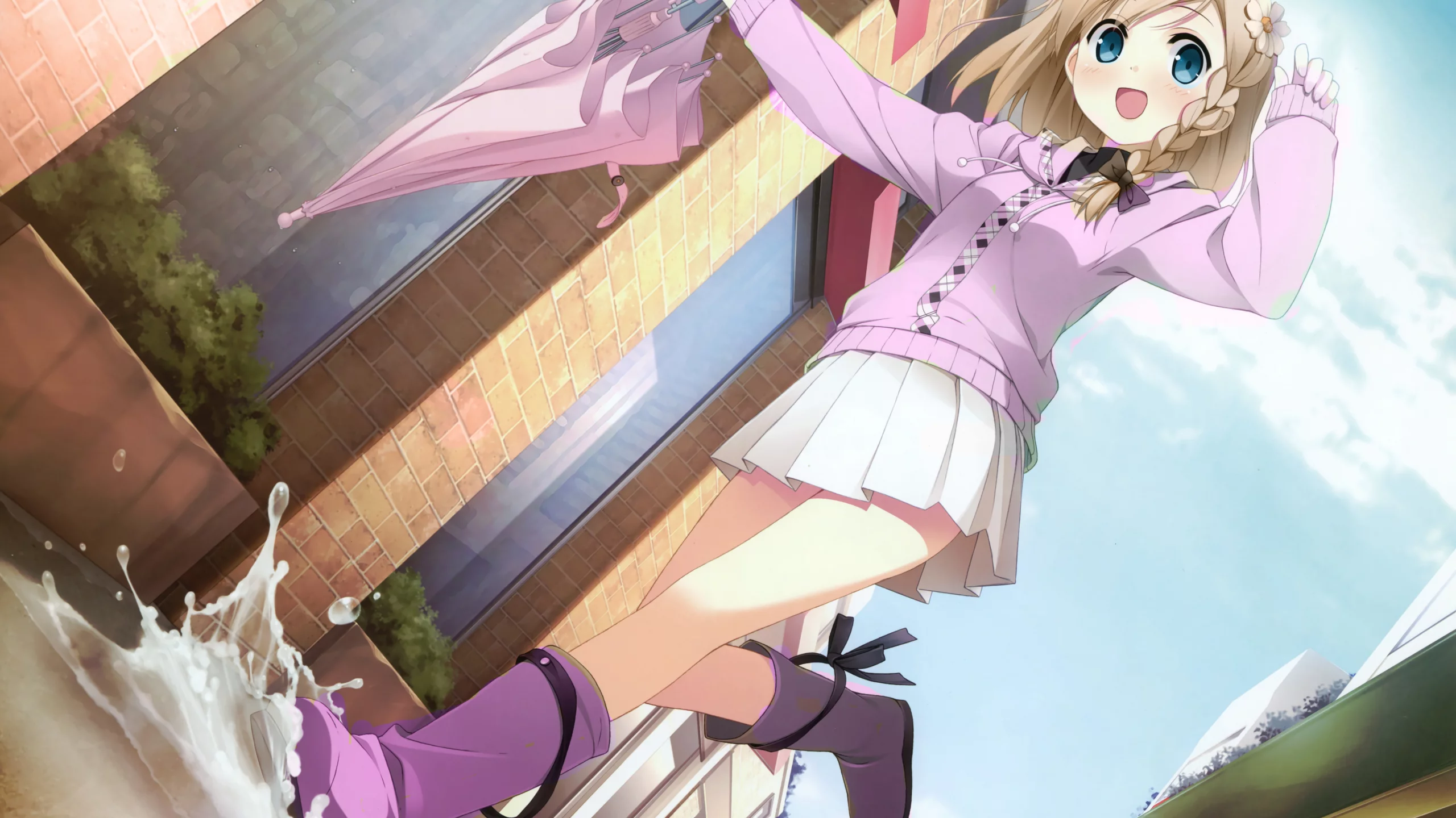 зонтик, аниме, девочка, счастье, Anime, run, бег, girl
