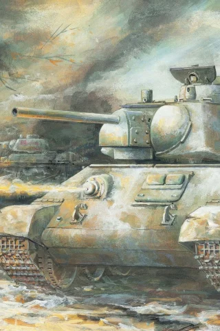 рисунок, мазками, средий, Арт, танк, советский