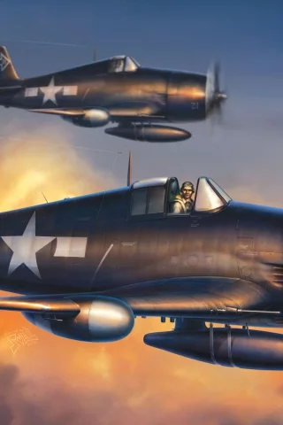 палубный истребитель, Рисунок, grumman, f6f-5n hellcat, хеллкэт