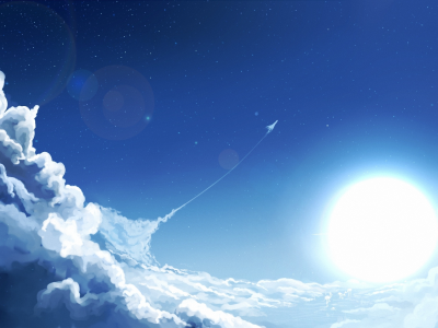 самолет, небо, солнце, Арт, облака