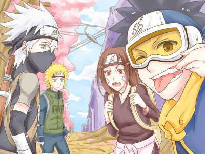 rin, Арт, naruto, namikaze minato, uchiha obito, hatake kakashi, парни, девушка