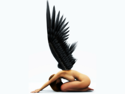 черные, графика, Рендеринг, падший, крылья, ангел, 3d