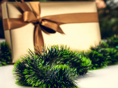 подарок, мишура, коробка, Дождик, декорации, зеленый