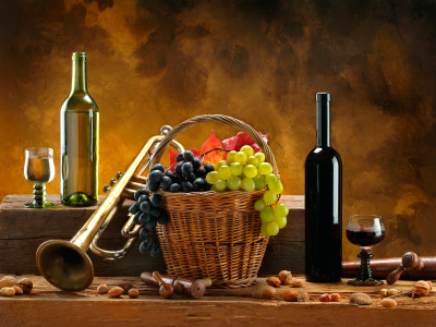 виноград, красное, Вино, труба, орехи, белое, корзина