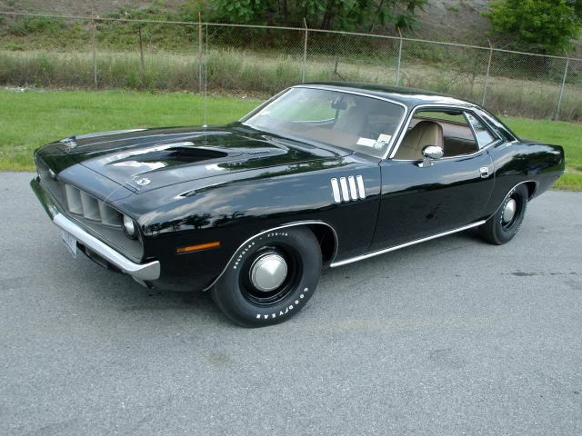 cuda, вид сбоку, black, плимут, газон, 1971, чёрный, Plymouth, куда