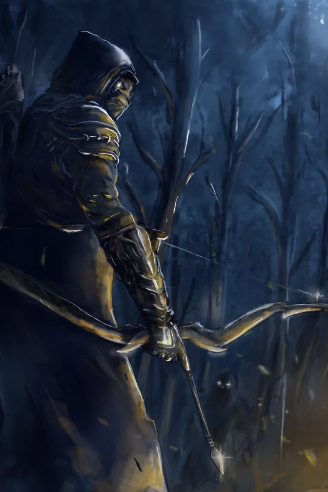 оружие, лес, Арт, лук, огонь, the elder scrolls online, ночь, люди