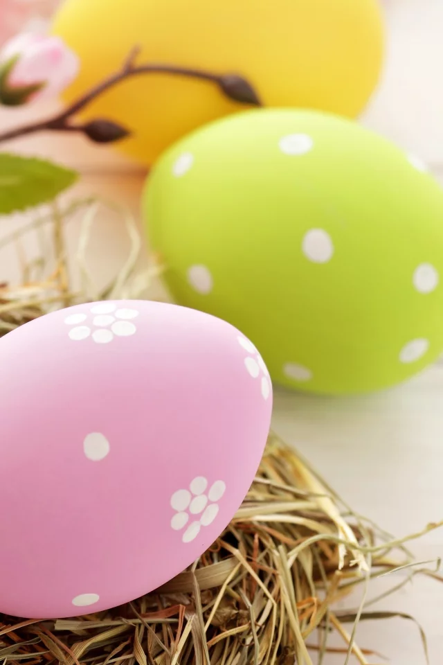 розовые, Easter, пасха, желтые, пасхальные, яйца, гнездо