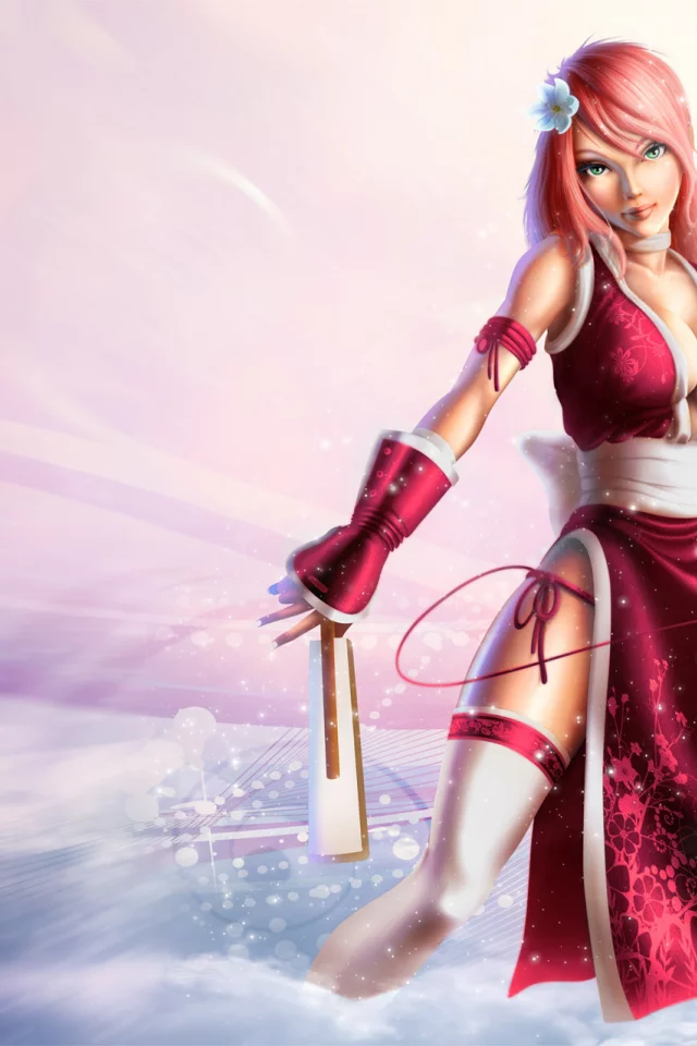 взгляд, веер, silverhand08, грудь, haruno sakura, девушка, юката, Art