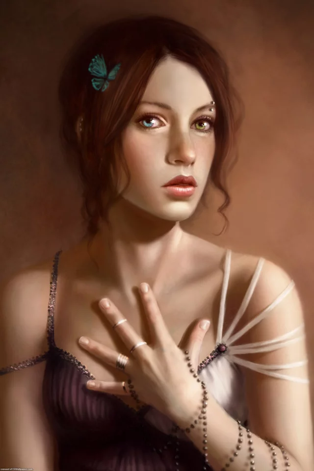 бусы, девушка, Арт, пирсинг, бабочка, sara biddle