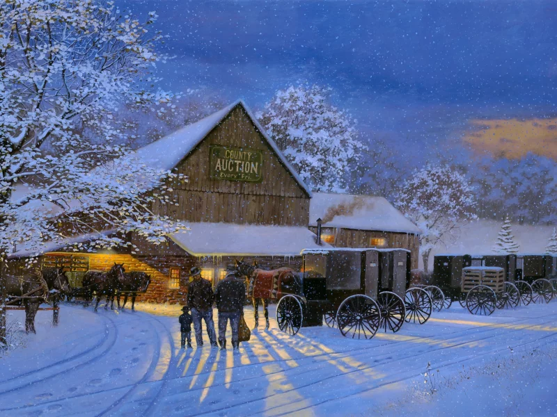 кони, Dave barnhouse, county auction, живопись, the gathering place, повозки