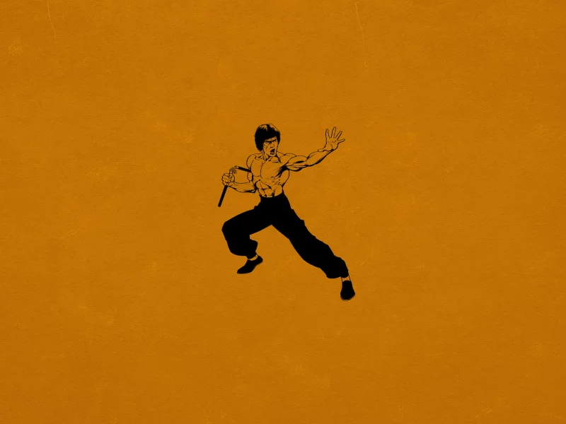 Брюс ли, нунчаки, кунг-фу, темно оранжевый, bruce lee