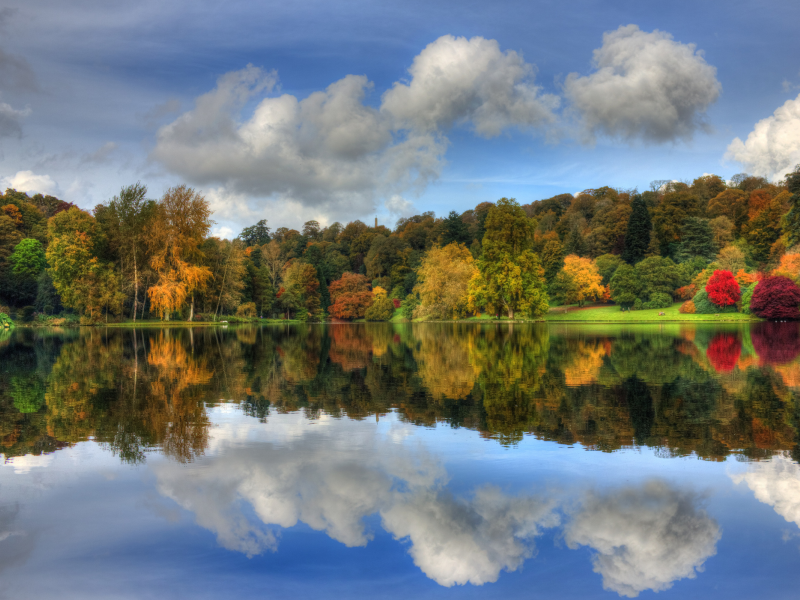 парк, листва, Осень, небо, деревья, разноцветная