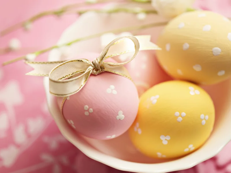 желтые, розовые, бант, пасха, яйца, Easter, пасхальные