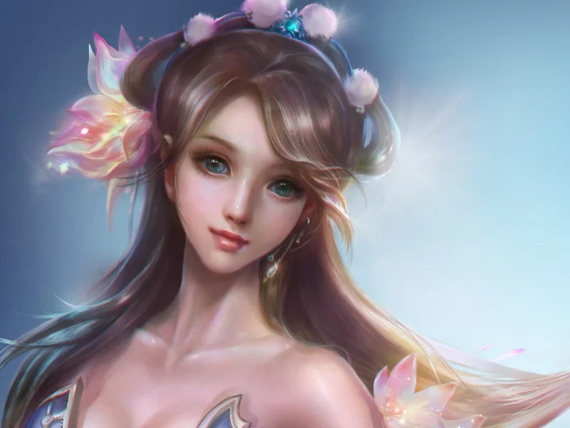 Арт, фон, цветы, rong rong, девушка, rongrong wang