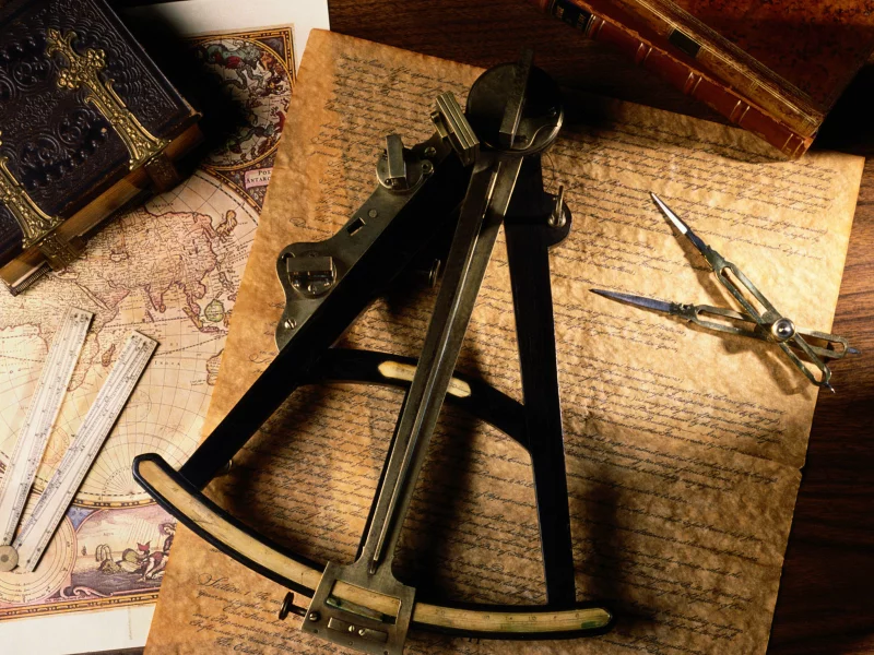 приборы, карта, книга, ретро, Винтаж, натюрморт