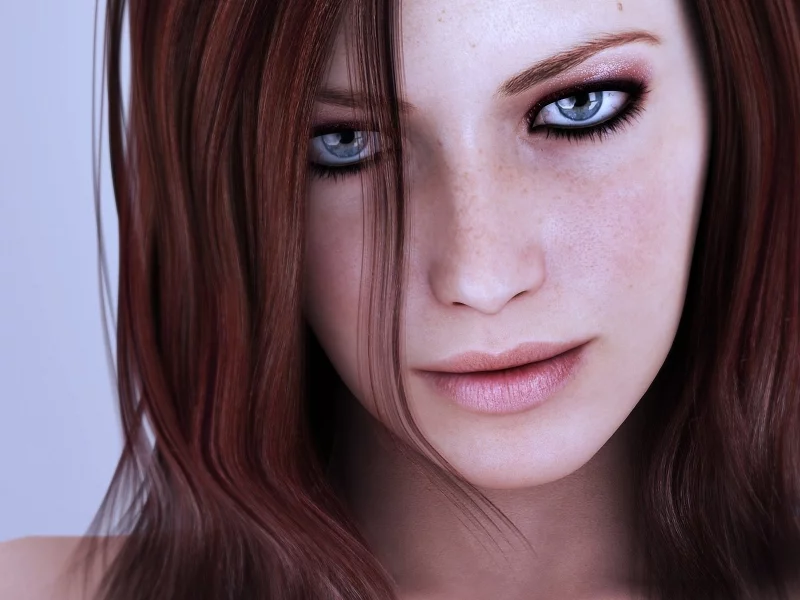beautiful woman, black eyes lined, pink lips, girl, face, blue eyes, Redhead, sexy