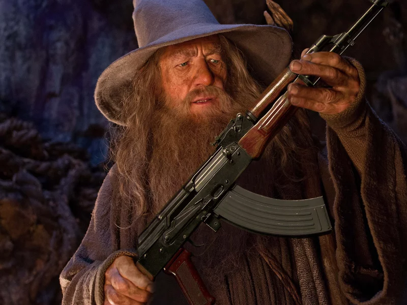 автомат, ak, Gandalf, шляпа, калашников, гэндальф, серый