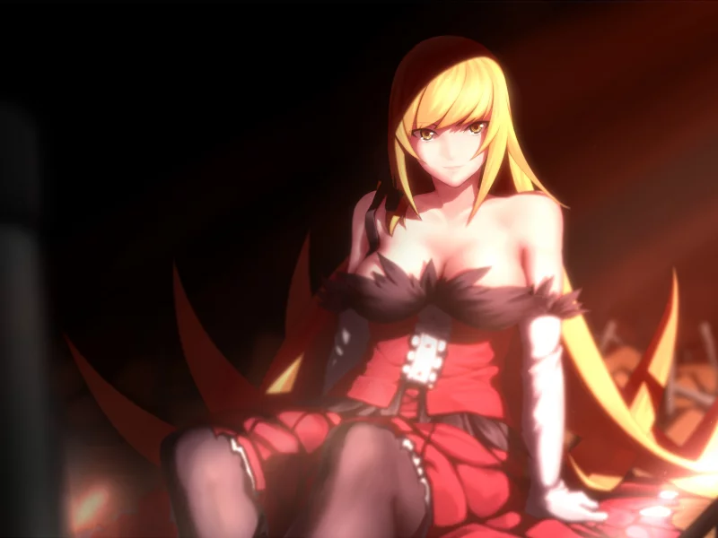 девушка, oshino shinobu, платье, кровать, nisemonogatari, Bakemonogatari