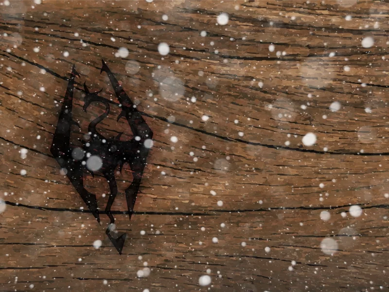 снег, лого, Арт, skyrim, дерево, дракон