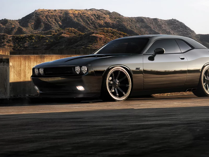 стена, дорога, стайлинг, black, Challenger, srt8 , горы, небо