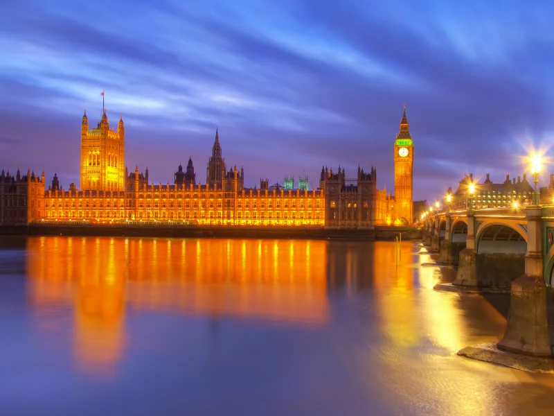 city, night, bridge, river, lights, london, buildings, Great britain, big ben, lanterns, england
