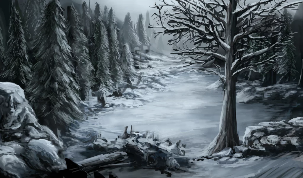 лес, холод, дерево, Арт, природа, зима, снег, камни