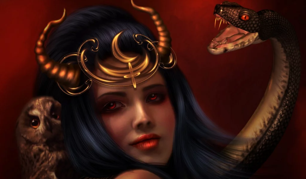 dark, девушка, art, girl, лилит, owl, fantasy, donatella drago, snake, змея, Lilith