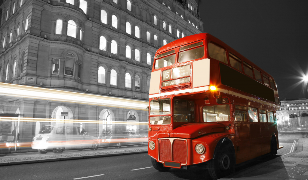 лондон, London, lights, city, bus, , road, black and white, night, blur, street, england