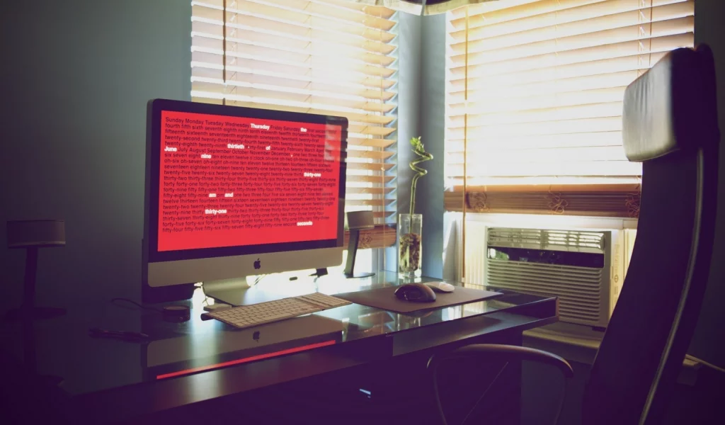 клавиатура, кресло, монитор, стол, imac, Рабочее место