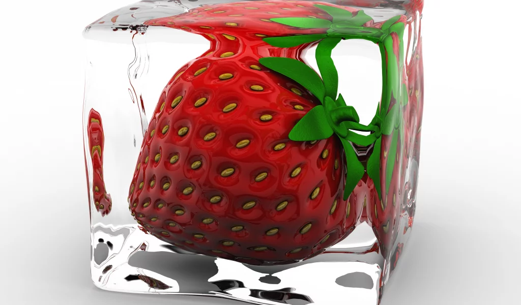 лёд, куб, Клубника, 3d