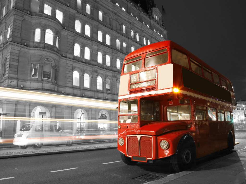 лондон, London, lights, city, bus, , road, black and white, night, blur, street, england