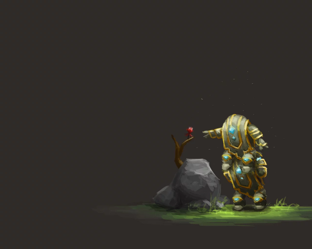 цветок, существа, Арт, guild wars 2, серый фон, камень