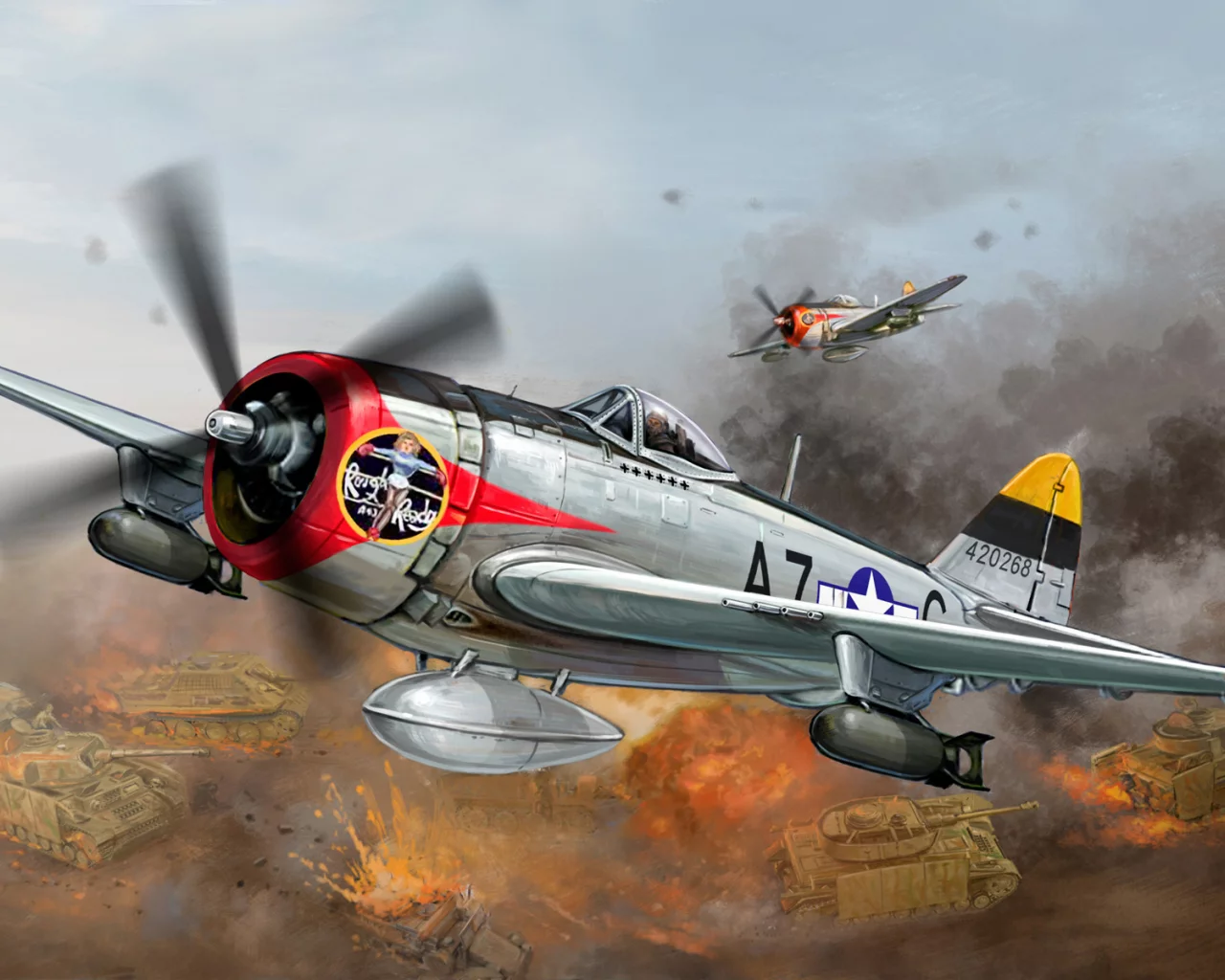 самолет, republic, p-47, thunderbolt, истребитель, сша, ввс, Арт