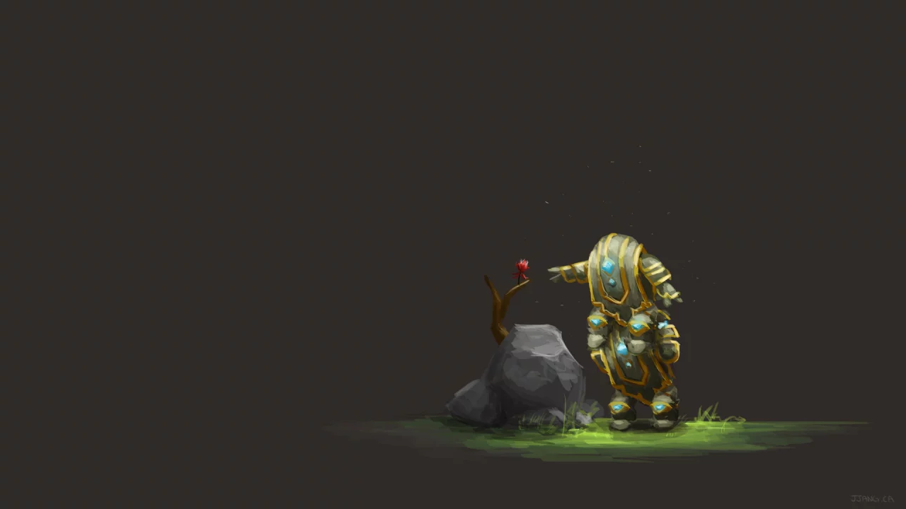 цветок, существа, Арт, guild wars 2, серый фон, камень