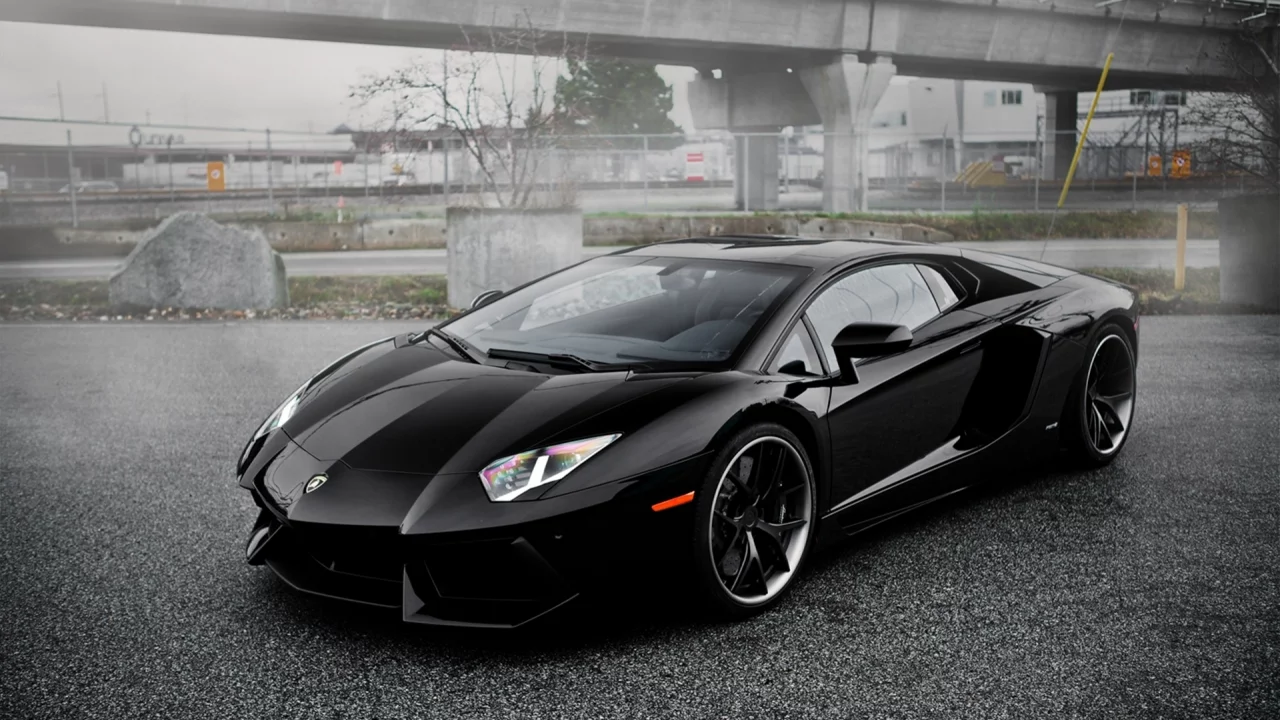 Lambo, черная, стоянка, aventador, pur 4our depth