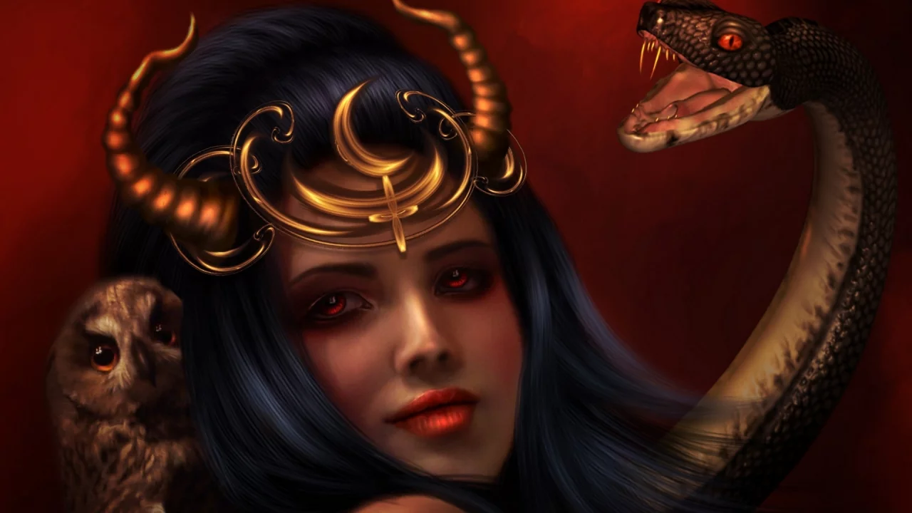 dark, девушка, art, girl, лилит, owl, fantasy, donatella drago, snake, змея, Lilith