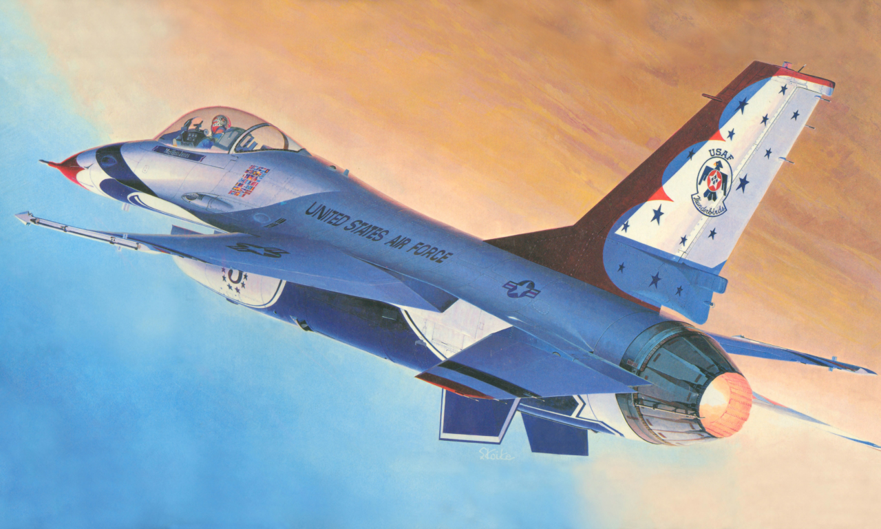 Арт, самолет, американский, fighting falcon, f-16