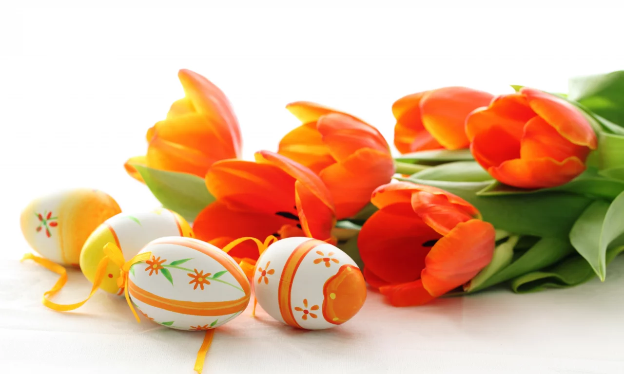 весна, Easter, пасха, цветы, красные, тюльпаны, яйца