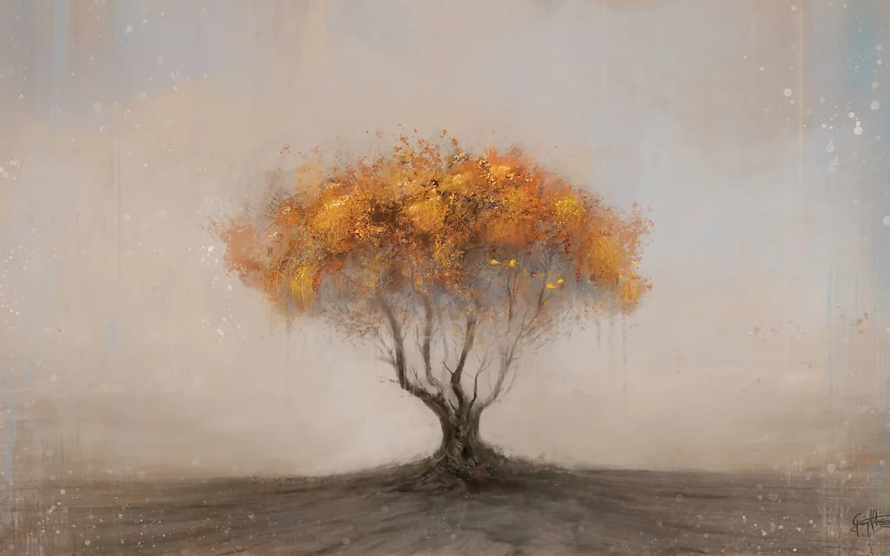 желтое, дерево, крона, фон, georg hilmarsson, Арт