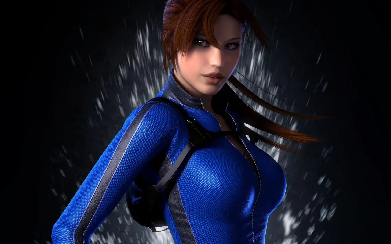 фон, брызги, гидрокостюм, Арт, lara croft, девушка