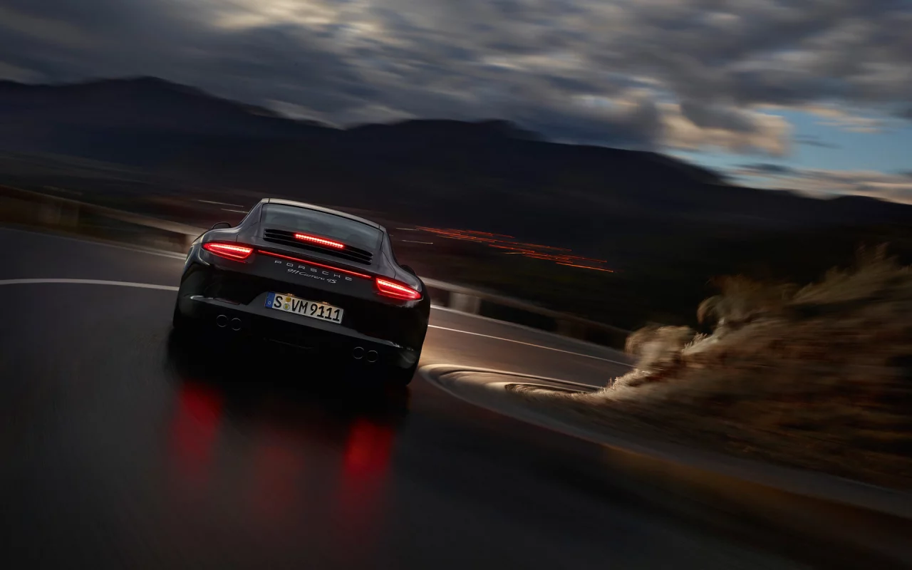 отражение, скорость, ночь, фары, Porsche carrera 4