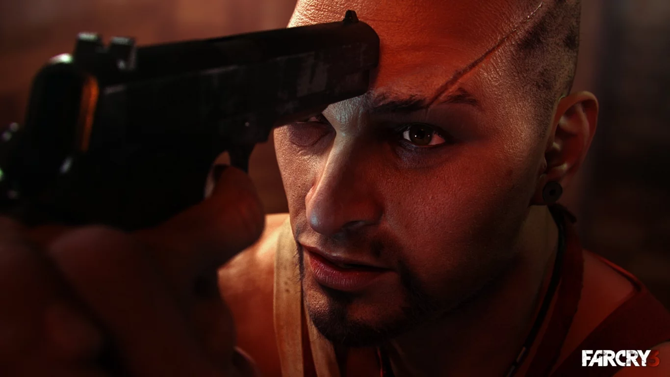 взгляд, Far cry 3, ваас монтенегро, логотип, шрам, оружие