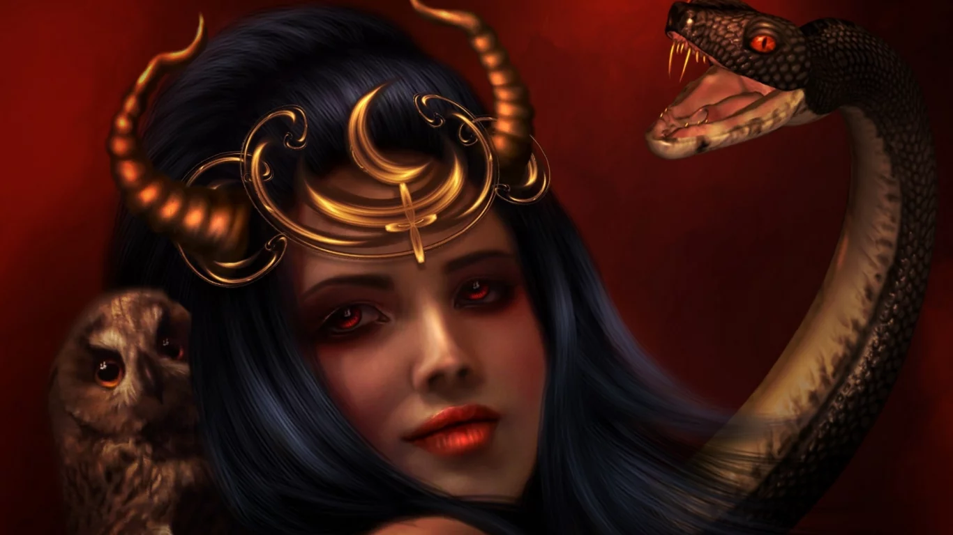 dark, девушка, art, girl, лилит, owl, fantasy, donatella drago, snake, змея, Lilith