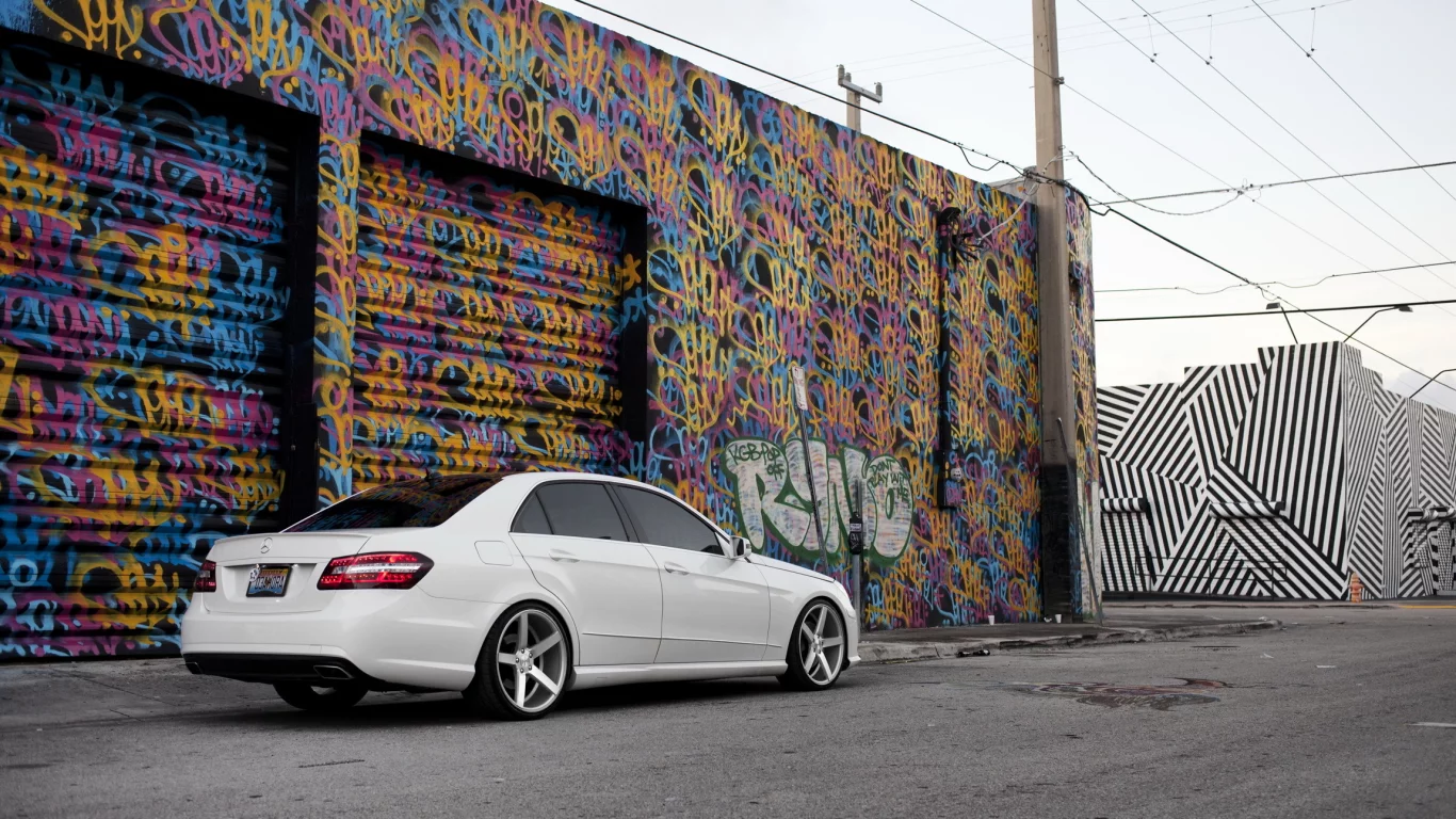 тюнинг, белый, граффити, e class, Mercedes