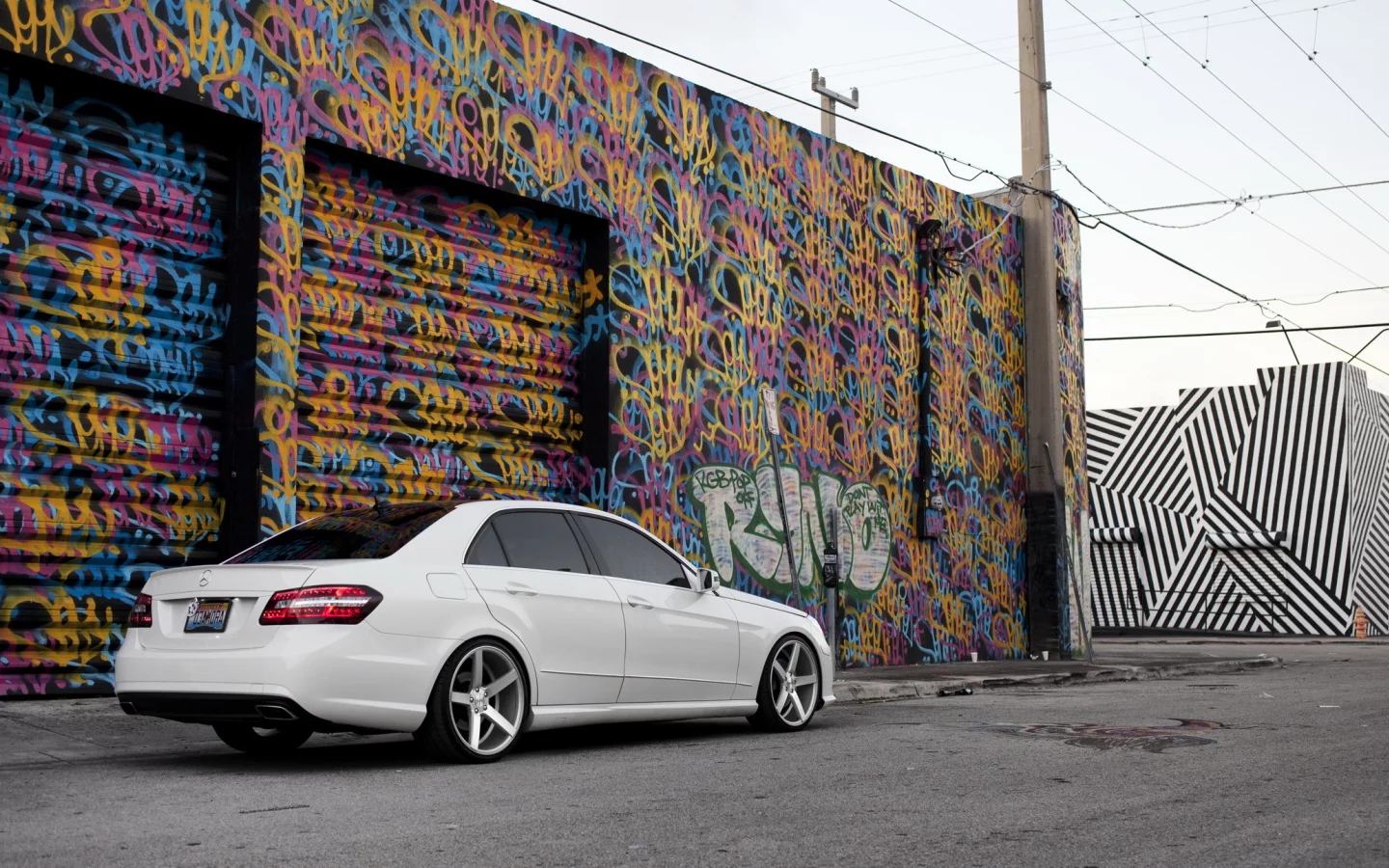 тюнинг, белый, граффити, e class, Mercedes