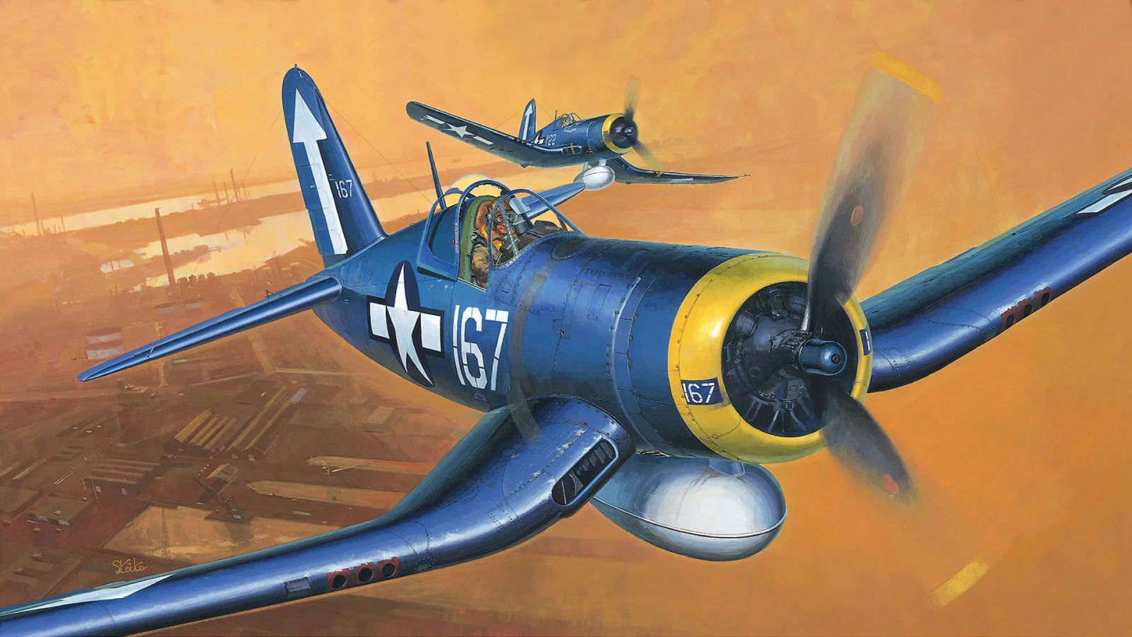 амерканский, самолет, Арт, f-4u, bird cage, corsair, палубный