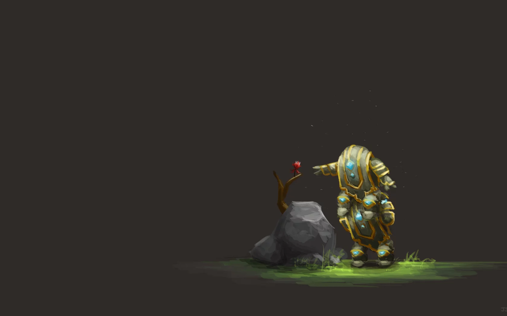 цветок, существа, Арт, guild wars 2, серый фон, камень